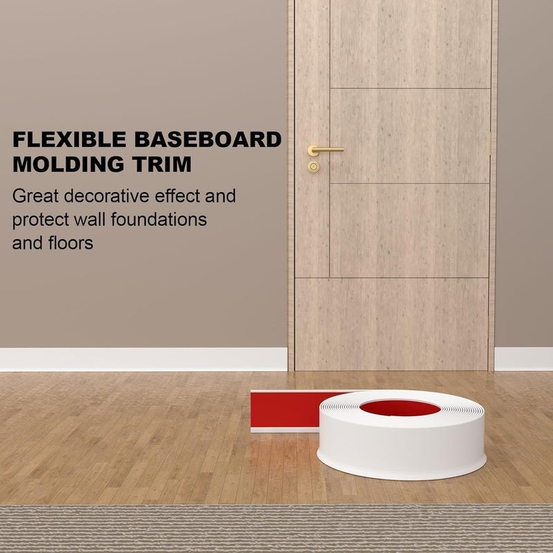 Risunpet Peel and Stick Baseboard Trim, 4 Inch Rubber Baseboard Vinyl Wall Base, Flexible Baseboard Molding Trim, Adhesive Baseboard Trim Rubber Cove Base(20Ft, White) - Image 3